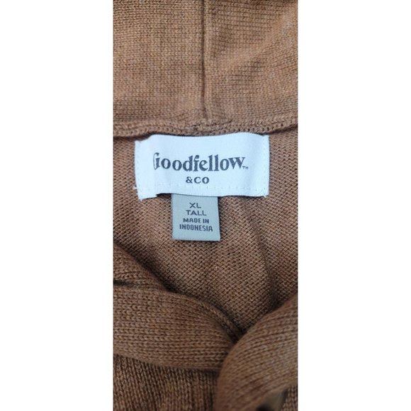 Men's Tall Striped Collared Button-Down Sweater Goodfellow & Co Brown Size XLT - Picture 3 of 5